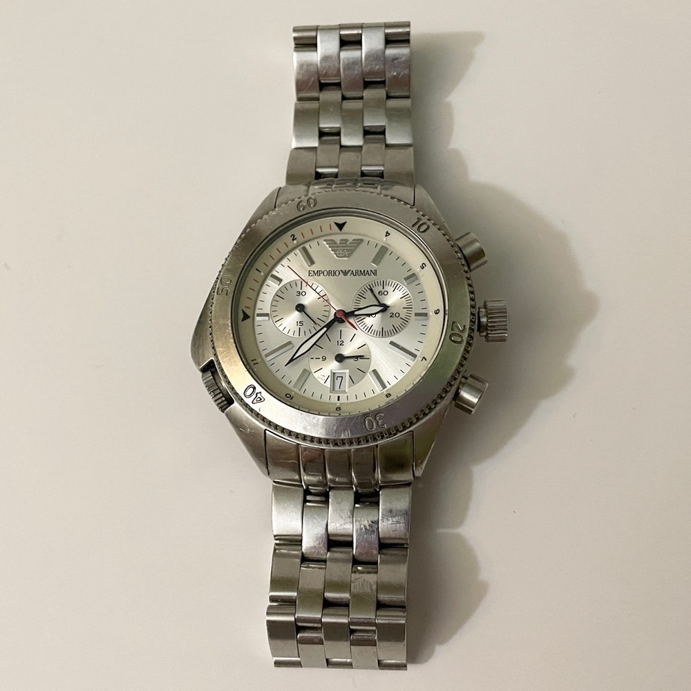 Emporio Armani Silver-Tone Chronograph Bracelet Watch